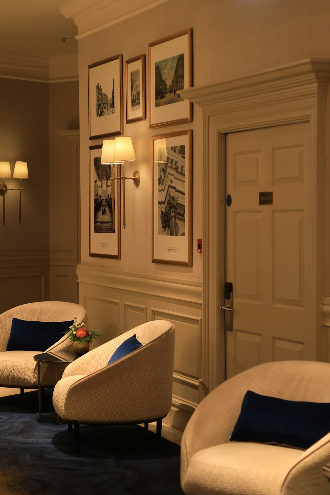Modern office reception area with seating
